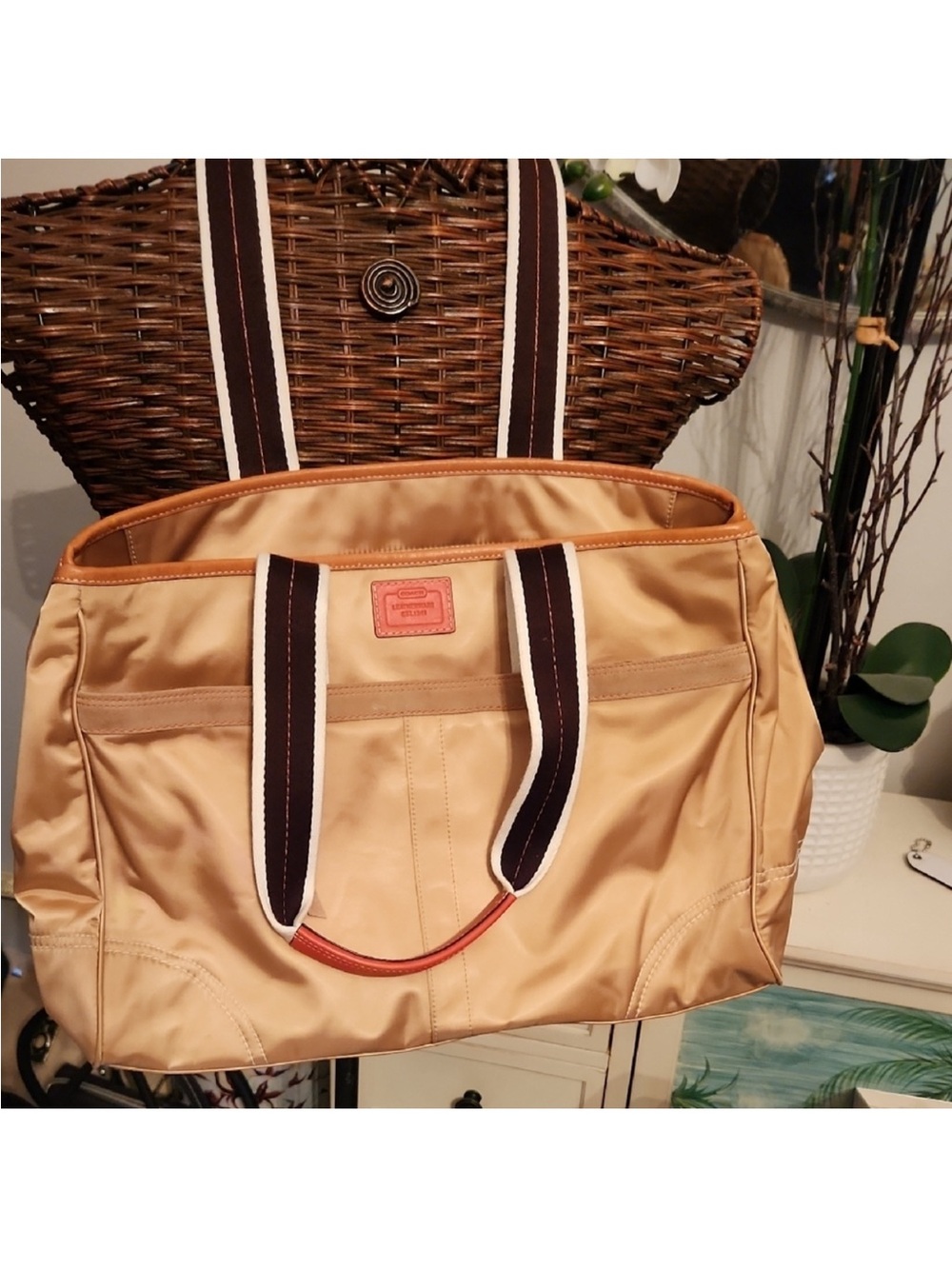 Coach Beige Shoulder Tote with Contrast Straps